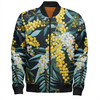 Australia Golden Wattle Bomber Jacket - Golden Wattle Seamless Patterns Blue Background Bomber Jacket