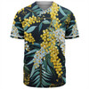 Australia Golden Wattle Baseball Shirt - Golden Wattle Seamless Patterns Blue Background Baseball Shirt