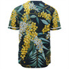 Australia Golden Wattle Baseball Shirt - Golden Wattle Seamless Patterns Blue Background Baseball Shirt