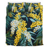 Australia Golden Wattle Bedding Set - Golden Wattle Seamless Patterns Blue Background Bedding Set