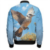 Australia Kookaburra Bomber Jacket - Flying Kookaburra with Blue Sky Bomber Jacket Australia Kookaburra Bomber Jacket - Flying Kookaburra with Blue Sky Bomber Jacket