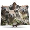 Australia Koala Hooded Blanket - Three Koalas with Gum Trees Ver3 Hooded Blanket