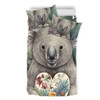 Australia Koala Bedding Set -  Koala Holding A Heart Adorned With Flowers Bedding Set