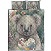 Australia Koala Quilt Bed Set -  Koala Holding A Heart Adorned With Flowers Quilt Bed Set