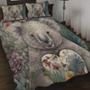 Australia Koala Quilt Bed Set -  Koala Holding A Heart Adorned With Flowers Quilt Bed Set