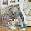 Australia Koala Blanket -  Koala Holding A Heart Adorned With Flowers Blanket