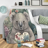 Australia Koala Blanket -  Koala Holding A Heart Adorned With Flowers Blanket