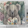 Australia Koala Shower Curtain -  Koala Holding A Heart Adorned With Flowers Shower Curtain