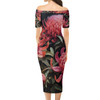 Australia Waratah Short Sleeve Off Shoulder Lady Dress - Red Waratah Flowers Fine Art Ver3 Short Sleeve Off Shoulder Lady Dress