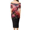 Australia Waratah Short Sleeve Off Shoulder Lady Dress - Waratah Oil Painting Abstract Ver1 Short Sleeve Off Shoulder Lady Dress