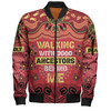 Australia Aboriginal Bomber Jacket - Walking with 3000 Ancestors Behind Me Red and Gold Patterns Bomber Jacket