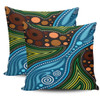 Australia Indigenous Pillow Cover - Aboriginal Inspired Landscape Illustration of forest, river and land