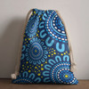 Australia Aboriginal Drawstring Bag - Blue Aboriginal Dot Design and Yellow Dot Painting Bag