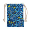 Australia Aboriginal Drawstring Bag - Blue Aboriginal Dot Design and Yellow Dot Painting Bag