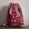Australia Aboriginal Drawstring Bag - Red aboriginal art with footprint Bag