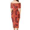 Australia Aboriginal Short Sleeve Off Shoulder Lady Dress - Aboriginal Boomerang Pattern Background Dress