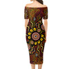 Australia Aboriginal Short Sleeve Off Shoulder Lady Dress - Aboriginal dot art Flowers background Dress