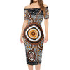 Australia Aboriginal Short Sleeve Off Shoulder Lady Dress - Aboriginal dot art vector painting Connection concept Dress
