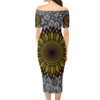 Australia Aboriginal Short Sleeve Off Shoulder Lady Dress - Aboriginal dot art vector sunflower design Dress