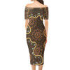 Australia Aboriginal Short Sleeve Off Shoulder Lady Dress - Aboriginal style of dot art Kangaroo Footprints Dress