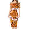 Australia Aboriginal Short Sleeve Off Shoulder Lady Dress - Aboriginal style of dot background Dress