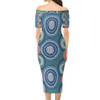 Australia Aboriginal Short Sleeve Off Shoulder Lady Dress - Aboriginal vector art background Blue Dress