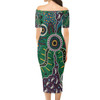 Australia Aboriginal Short Sleeve Off Shoulder Lady Dress - Blue aboriginal dot art background Dress