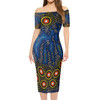 Australia Aboriginal Short Sleeve Off Shoulder Lady Dress - Blue background of aboriginal art dreaming Dress