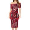 Australia Aboriginal Short Sleeve Off Shoulder Lady Dress - Red aboriginal art with footprint Dress