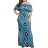 Australia Aboriginal Off Shoulder Long Dress - Aboriginal dot art blue background Dress