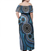 Australia Aboriginal Off Shoulder Long Dress - Blue aboriginal artwork Dress