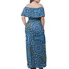 Australia Aboriginal Off Shoulder Long Dress - Blue Aboriginal Dot Design and Yellow Dot Painting Dress