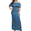 Australia Aboriginal Off Shoulder Long Dress - Blue Aboriginal Dot Design and Yellow Dot Painting Dress