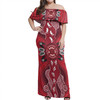 Australia Aboriginal Off Shoulder Long Dress - Red aboriginal art with footprint Dress