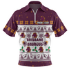 Brisbane Broncos Christmas Custom Zip Polo Shirt - Special Ugly Christmas Zip Polo Shirt