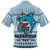 Cronulla-Sutherland Sharks Christmas Custom Hawaiian Shirt - Ugly Xmas And Aboriginal Patterns For Die Hard Fan Hawaiian Shirt