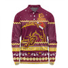 Brisbane Broncos Christmas Custom Long Sleeve Polo Shirt - Ugly Xmas And Aboriginal Patterns For Die Hard Fan Long Sleeve Polo Shirt