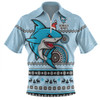 Cronulla-Sutherland Sharks Christmas Custom Zip Polo Shirt - Ugly Xmas And Aboriginal Patterns For Die Hard Fan Zip Polo Shirt