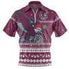 Manly Warringah Sea Eagles Christmas Custom Zip Polo Shirt - Ugly Xmas And Aboriginal Patterns For Die Hard Fan Zip Polo Shirt