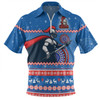 Newcastle Knights Christmas Custom Zip Polo Shirt - Ugly Xmas And Aboriginal Patterns For Die Hard Fan Zip Polo Shirt