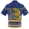 Parramatta Eels Christmas Custom Zip Polo Shirt - Ugly Xmas And Aboriginal Patterns For Die Hard Fan Zip Polo Shirt