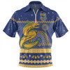 Parramatta Eels Christmas Custom Zip Polo Shirt - Ugly Xmas And Aboriginal Patterns For Die Hard Fan Zip Polo Shirt