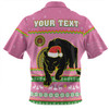 Penrith Panthers Christmas Custom Zip Polo Shirt - Ugly Xmas And Aboriginal Patterns For Die Hard Fan Zip Polo Shirt