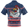 Sydney Roosters Christmas Custom Zip Polo Shirt - Ugly Xmas And Aboriginal Patterns For Die Hard Fan Zip Polo Shirt