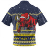 North Queensland Cowboys Christmas Custom Zip Polo Shirt - Ugly Xmas And Aboriginal Patterns For Die Hard Fan Zip Polo Shirt
