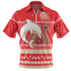 Redcliffe Dolphins Christmas Custom Zip Polo Shirt - Ugly Xmas And Aboriginal Patterns For Die Hard Fan Zip Polo Shirt