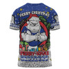 Canterbury-Bankstown Bulldogs Christmas Custom T-Shirt - Merry Christmas Our Beloved Team With Aboriginal Dot Art Pattern T-Shirt