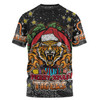 Wests Tigers Christmas Custom T-shirt - Merry Christmas Our Beloved Team With Aboriginal Dot Art Pattern T-shirt