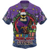 Melbourne Storm Christmas Custom Hawaiian Shirt - Merry Christmas Our Beloved Team With Aboriginal Dot Art Pattern Hawaiian Shirt