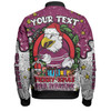 Manly Warringah Sea Eagles Christmas Custom Bomber Jacket - Merry Christmas Our Beloved Team With Aboriginal Dot Art Pattern Bomber Jacket